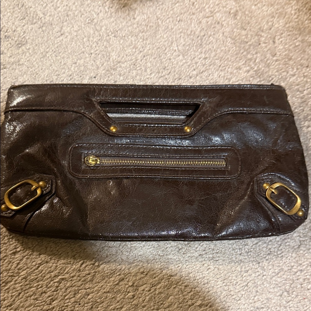 XOXO Chocolate Brown Clutch with Brass Details
